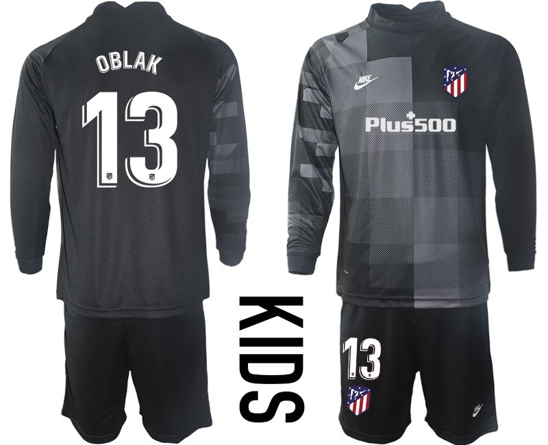 Youth 2021-2022 Club Atletico Madrid black goalkeeper long sleeve #13 Soccer Jersey
